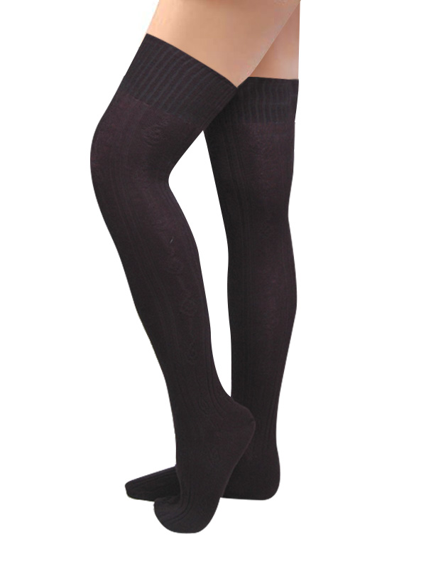 Black Calcetines largos de punto geométricos navideños para mujer, medias  cálidas por encima de la rodilla para invierno