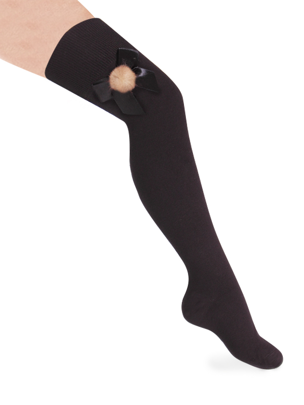 Calcetines altos de niña de color negro con lazo . Dadati - Moda infantil